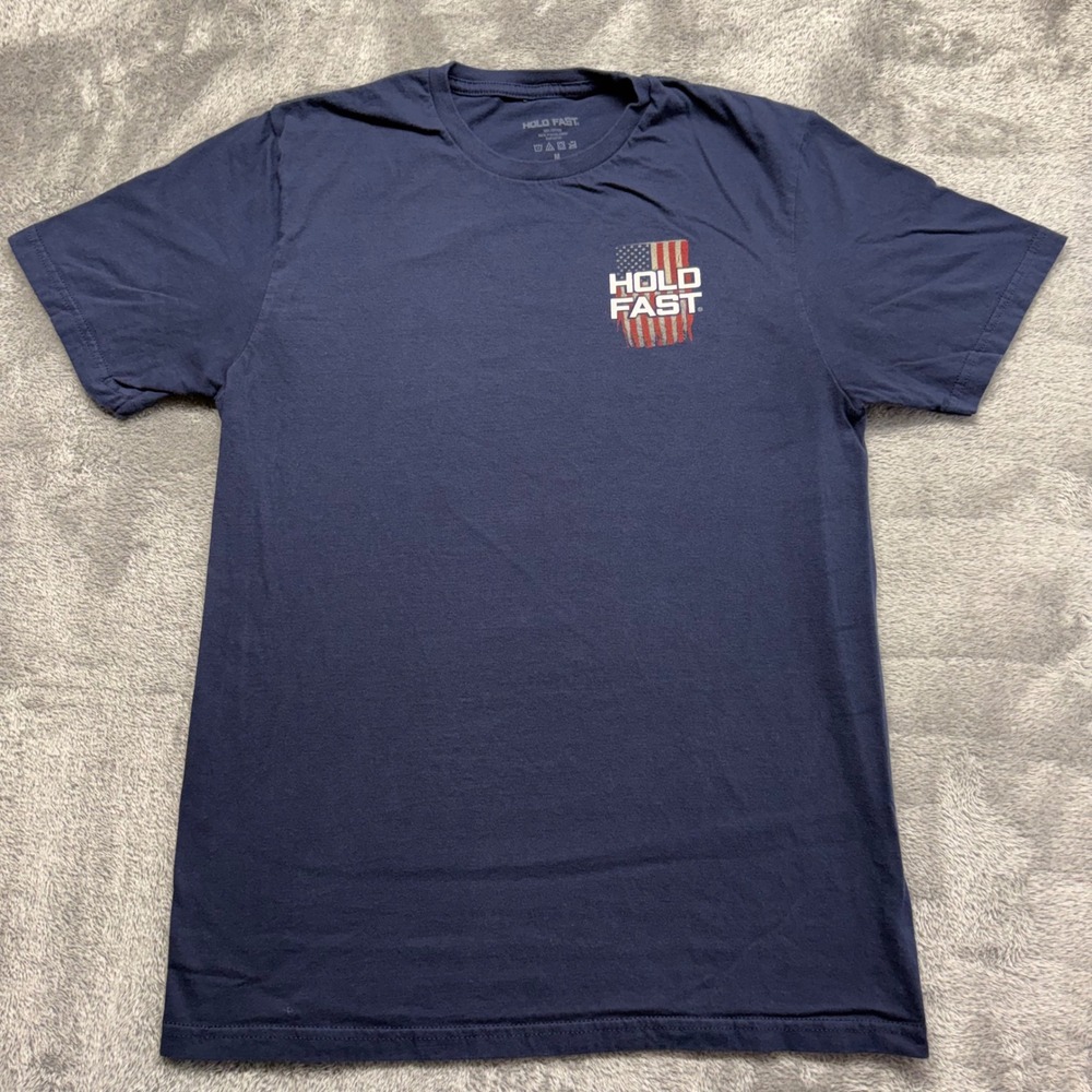 Hold Fast Graphic Tee Men Size M Navy Blue Good Condition American Flag‎ Logo